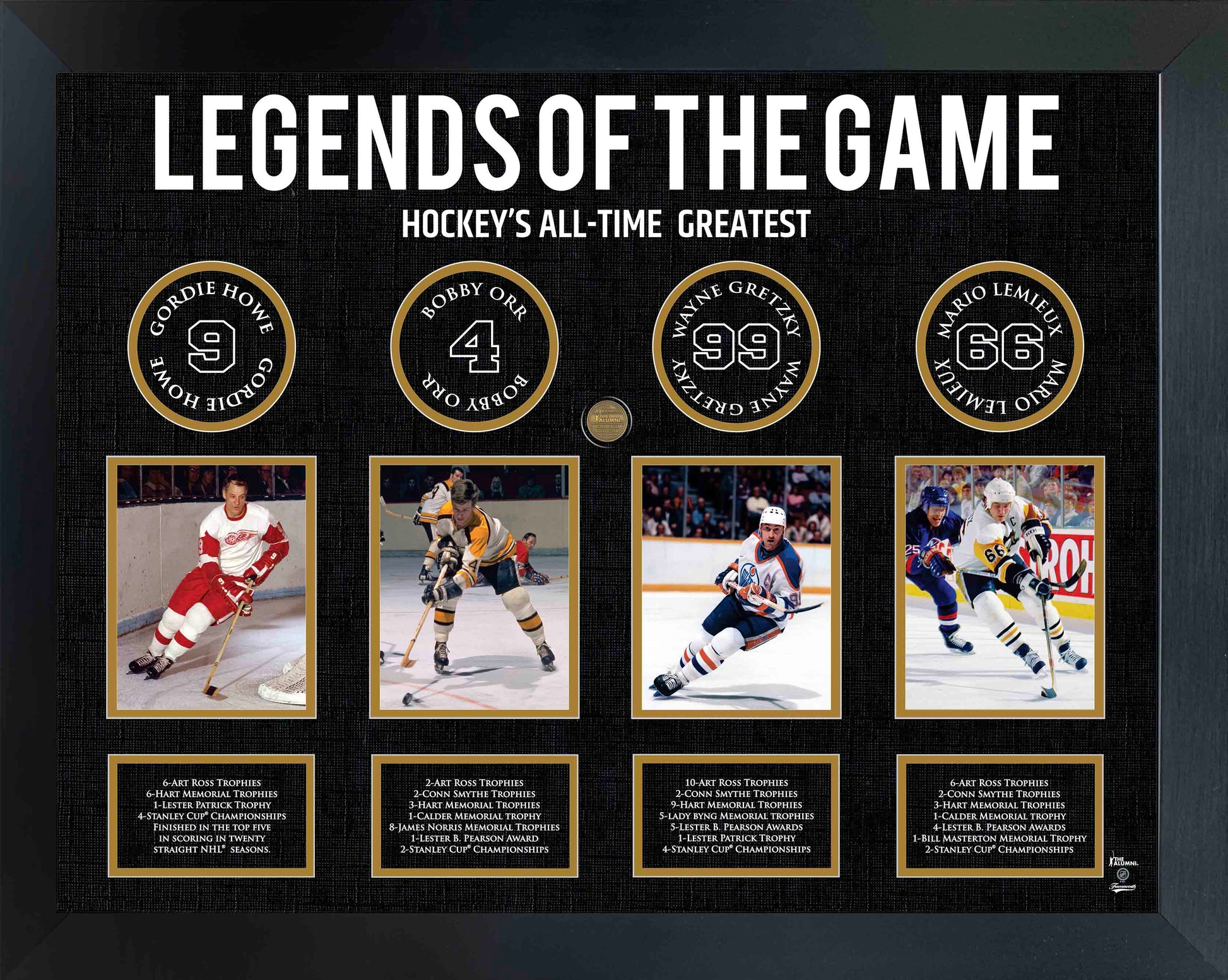 Legends of Hockey: Howe, Orr, Gretzky, Lemieux - Framed Collage - Velora Luxury Fashion