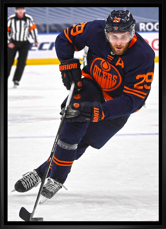 Leon Draisaitl Edmonton Oilers Framed 20x29 Skating with Puck Canvas - Velora Luxury Fashion