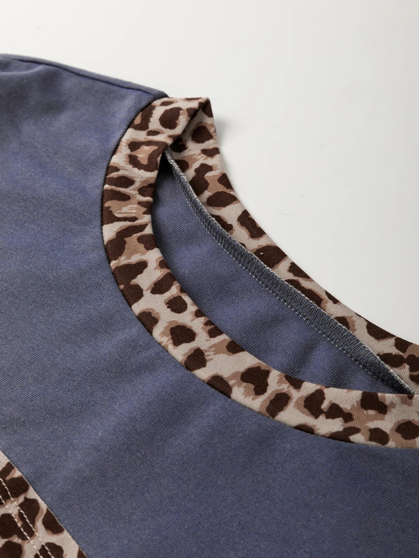 Leopard Color Block Long Sleeve Drop Shoulder Top - Velora Luxury Fashion