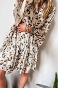 Leopard Print Buttoned Front 3/4 Sleeve Tiered Ruffled Hem Dress - Velora Luxury Fashion