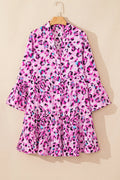 Leopard Print Buttoned Front 3/4 Sleeve Tiered Ruffled Hem Dress - Velora Luxury Fashion