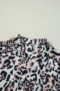 Leopard Print Buttoned Front 3/4 Sleeve Tiered Ruffled Hem Dress - Velora Luxury Fashion