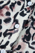Leopard Print Buttoned Front 3/4 Sleeve Tiered Ruffled Hem Dress - Velora Luxury Fashion