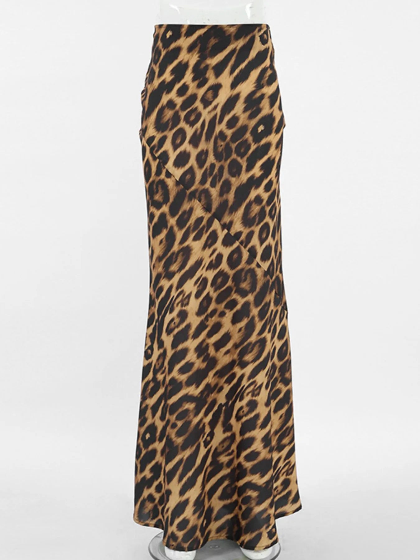 Leopard Print High Waist Flare Maxi Skirt - Velora Luxury Fashion