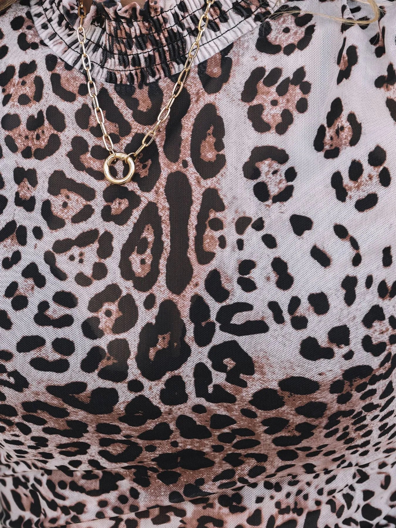 Leopard Print Long Sleeve Mock Neck Bodysuit - Velora Luxury Fashion