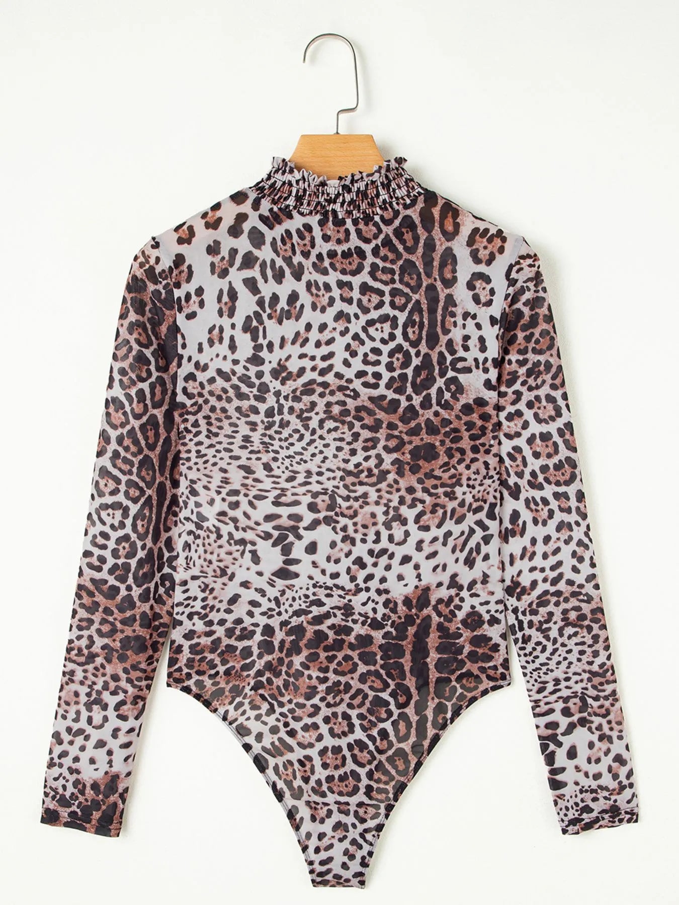 Leopard Print Long Sleeve Mock Neck Bodysuit - Velora Luxury Fashion
