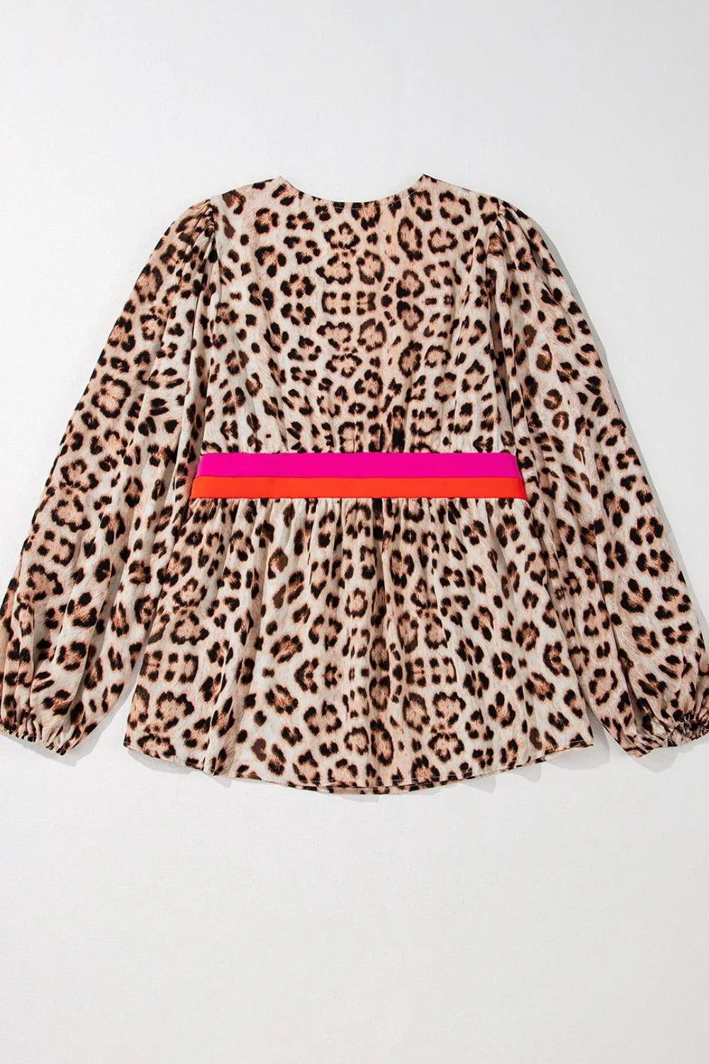 Leopard Print V-Neck Blouse with Contrast Trim - Velora Luxury Fashion