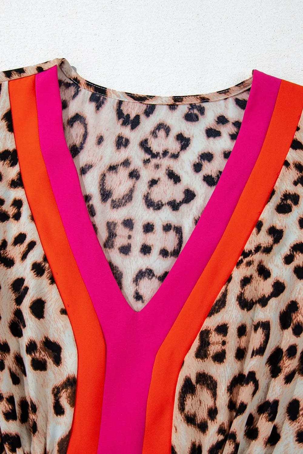 Leopard Print V-Neck Blouse with Contrast Trim - Velora Luxury Fashion