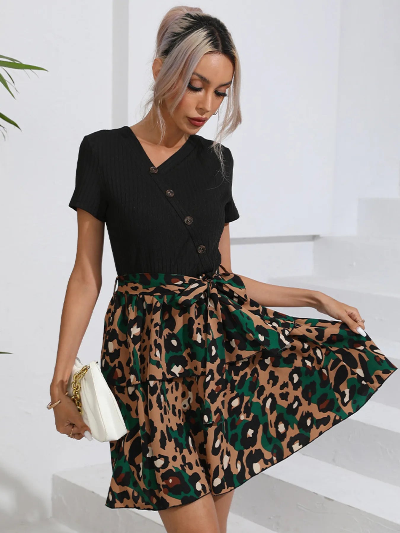 Leopard Short Sleeve Dress - Velora Luxury Fashion