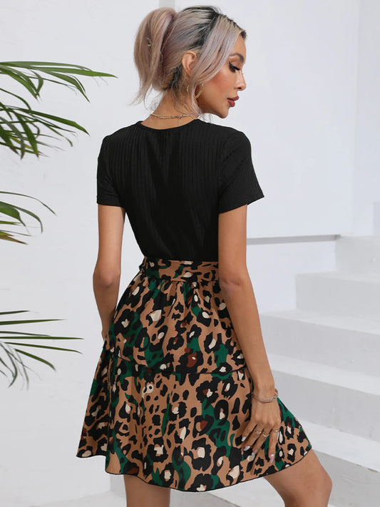 Leopard Short Sleeve Dress - Velora Luxury Fashion