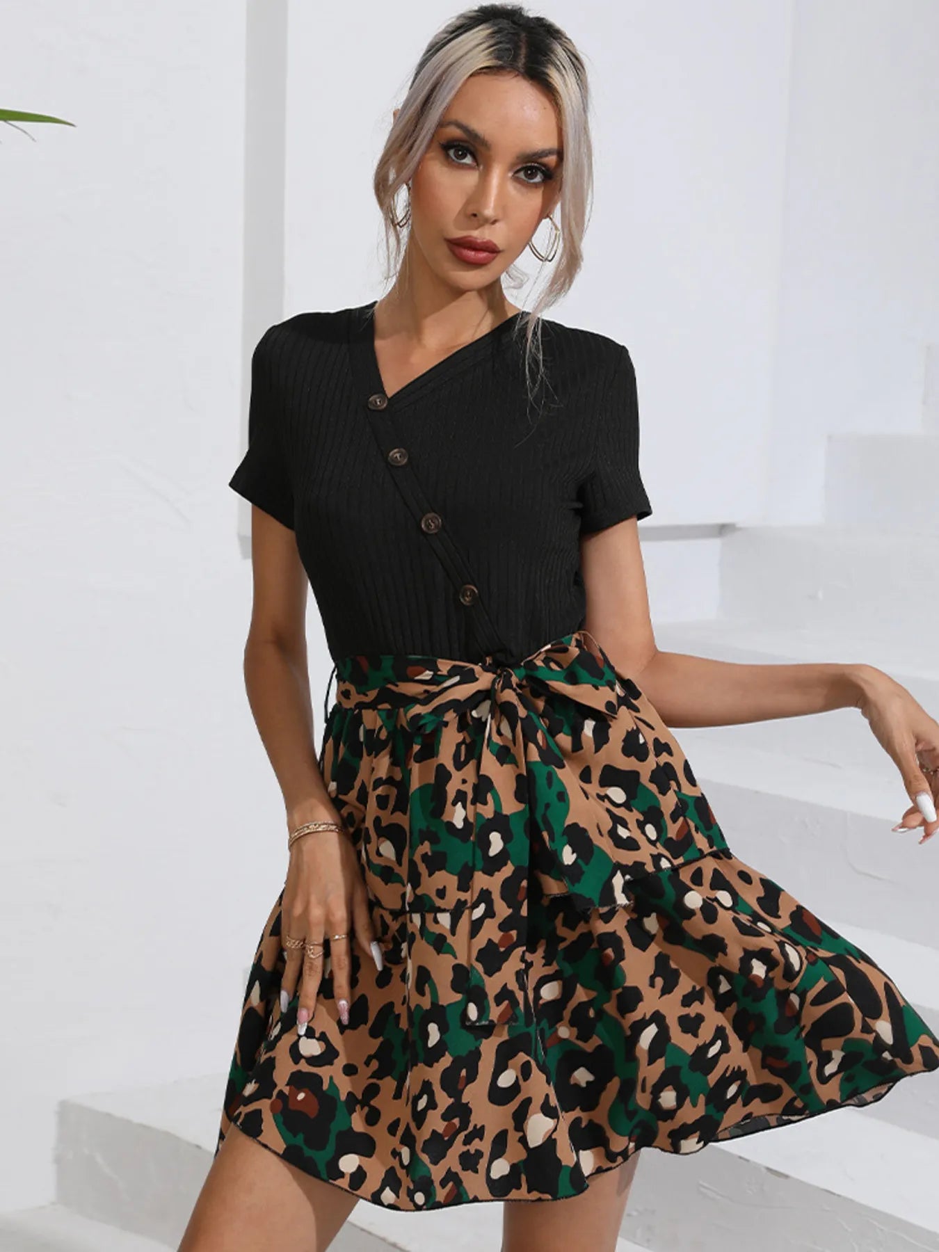 Leopard Short Sleeve Dress - Velora Luxury Fashion