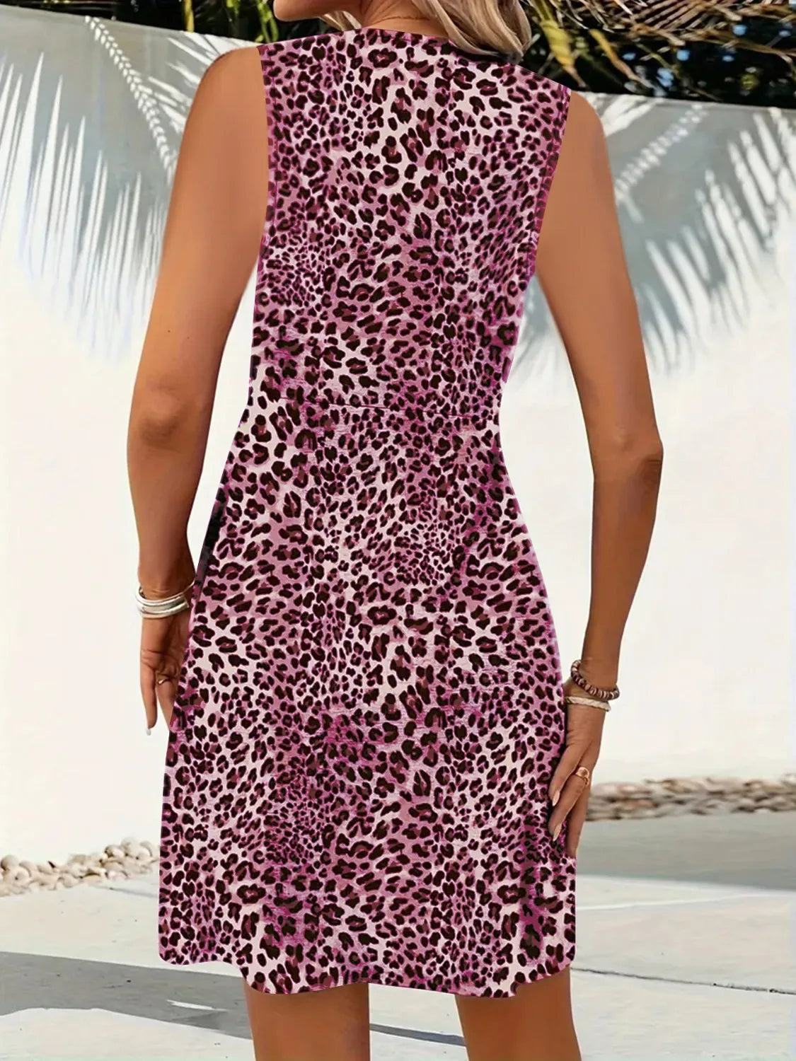 Leopard V-Neck Sleeveless Mini Dress - Velora Luxury Fashion