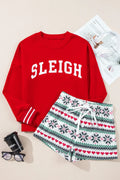 Letter Graphic Round Neck Top and Printed Shorts Lounge Set - Velora Luxury Fashion