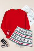 Letter Graphic Round Neck Top and Printed Shorts Lounge Set - Velora Luxury Fashion