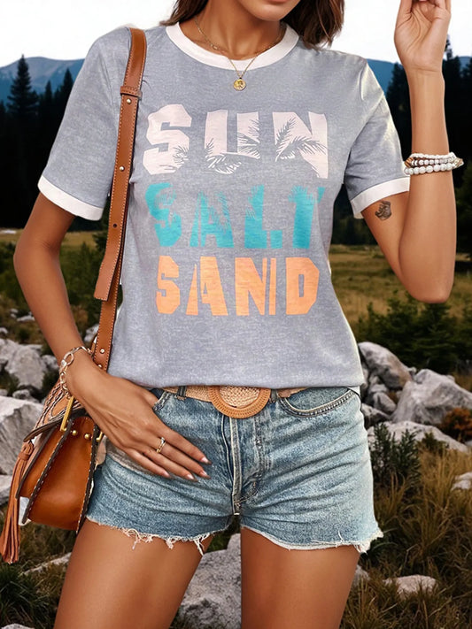 Letter Graphic Round Neck Top and Shorts Set - Velora Luxury Fashion