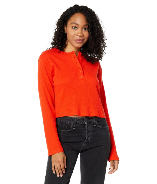 Levis Ladies Sunbloom Henley Burnt Orange Med - Velora Luxury Fashion