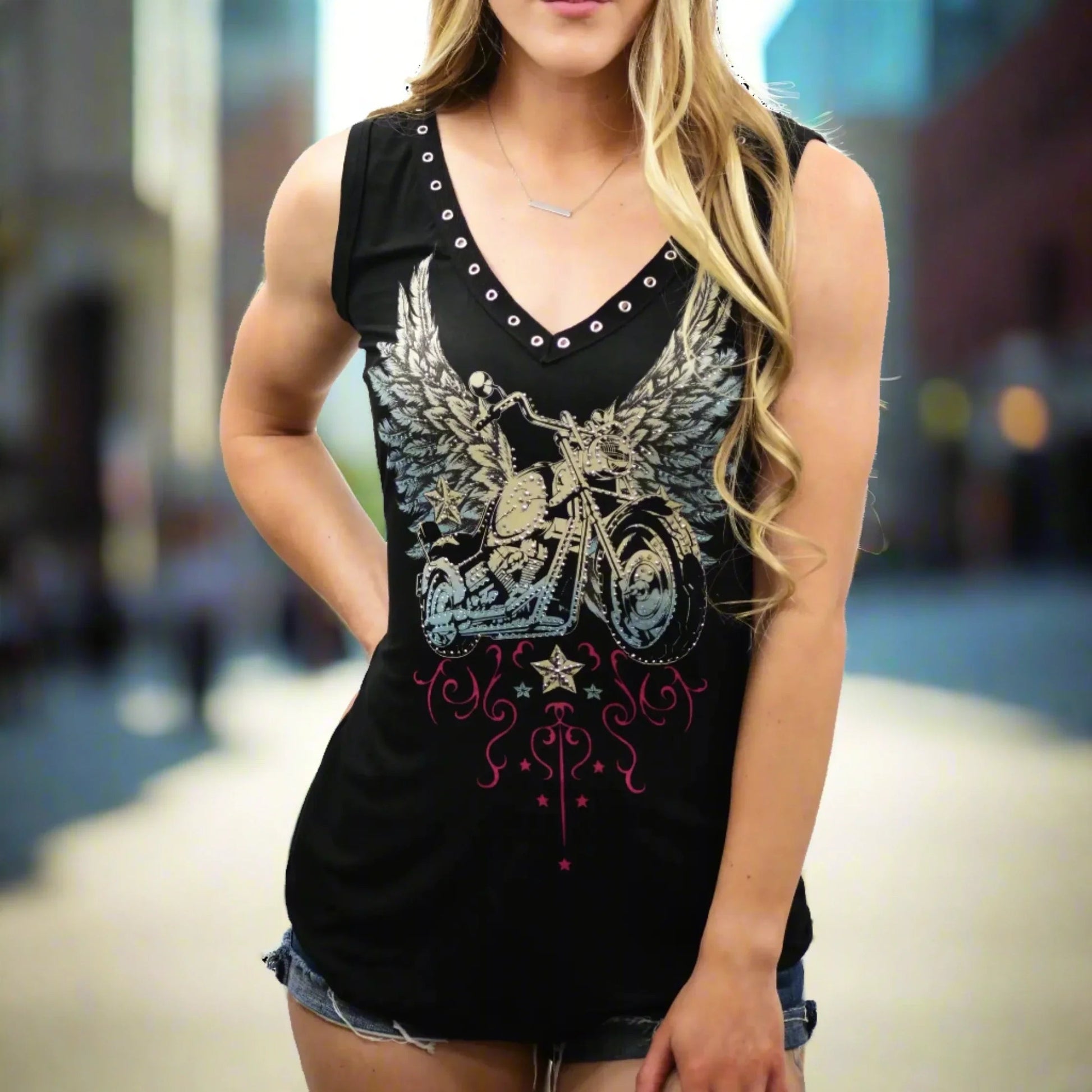 Liberty Wear Women's Bike and Wings T-Shirt - Velora Luxury Fashion