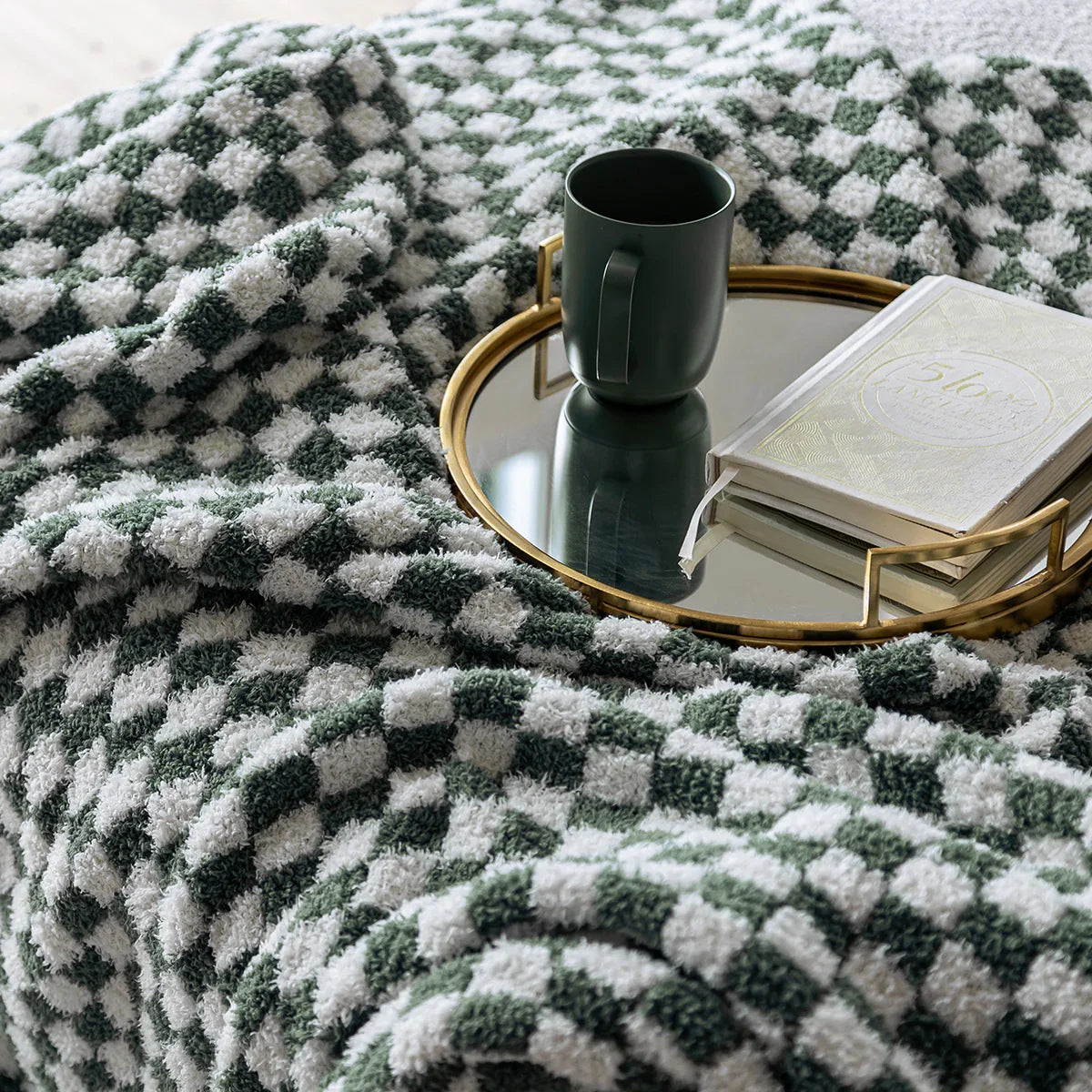Baby's Breath & Forest Green Check Print Throw