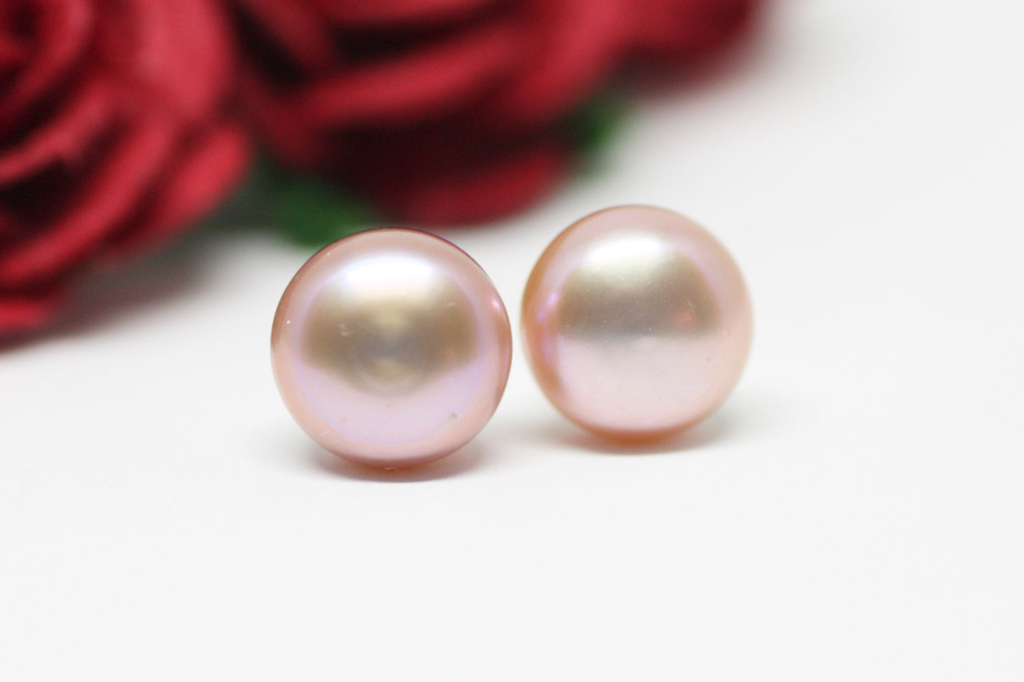 Light Mauve Pearl Stud Earrings 8mm - Velora Luxury Fashion