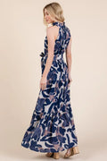 Lime 'N' Chili Abstract Halter Neck Tie-Waist Tiered Maxi Dress - Velora Luxury Fashion