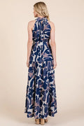 Lime 'N' Chili Abstract Halter Neck Tie-Waist Tiered Maxi Dress - Velora Luxury Fashion