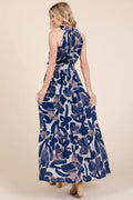 Lime 'N' Chili Abstract Halter Neck Tie-Waist Tiered Maxi Dress - Velora Luxury Fashion