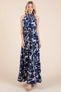 Lime 'N' Chili Abstract Halter Neck Tie-Waist Tiered Maxi Dress - Velora Luxury Fashion