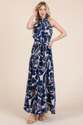 Lime 'N' Chili Abstract Halter Neck Tie-Waist Tiered Maxi Dress - Velora Luxury Fashion