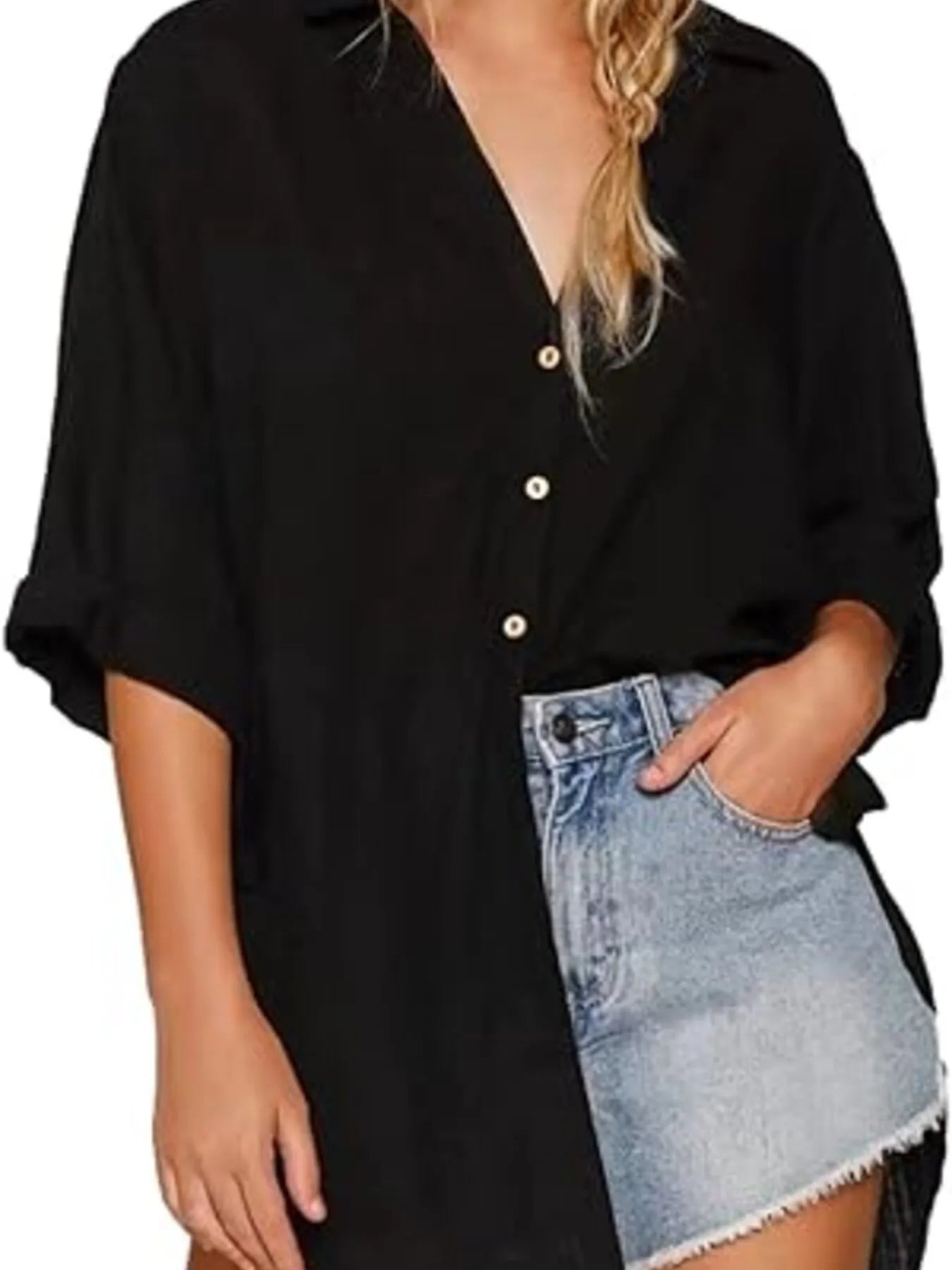 Linen Blend Button-Down Tunic Shirt - Velora Luxury Fashion