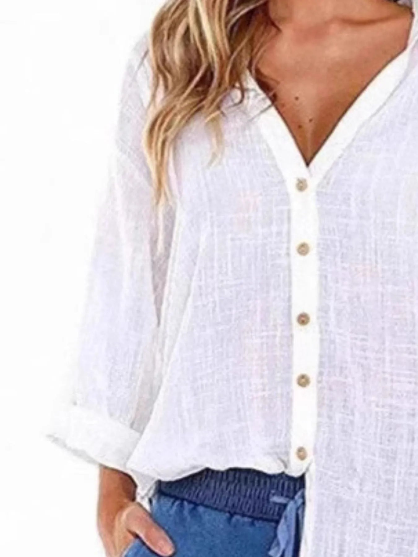 Linen Blend Button-Down Tunic Shirt - Velora Luxury Fashion