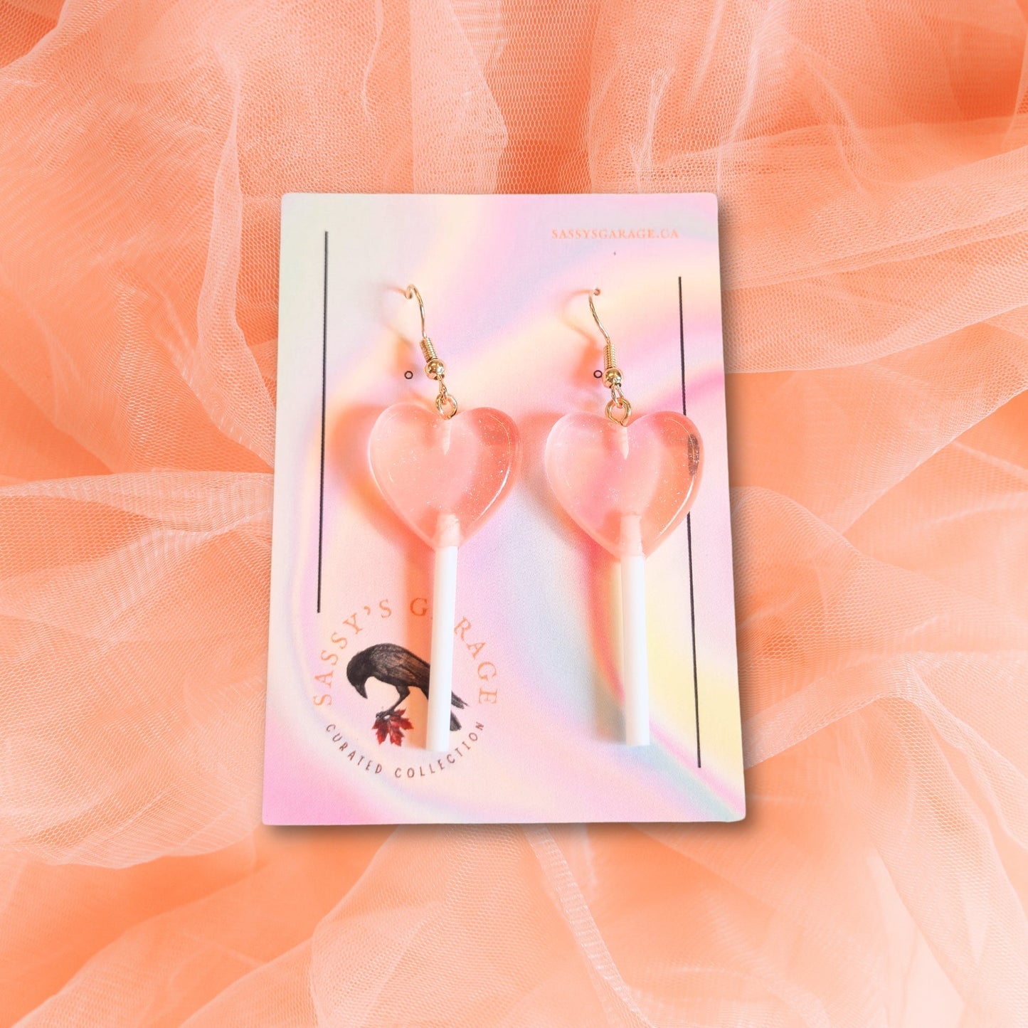 Lollipop Earrings (Peach Hearts) - Velora