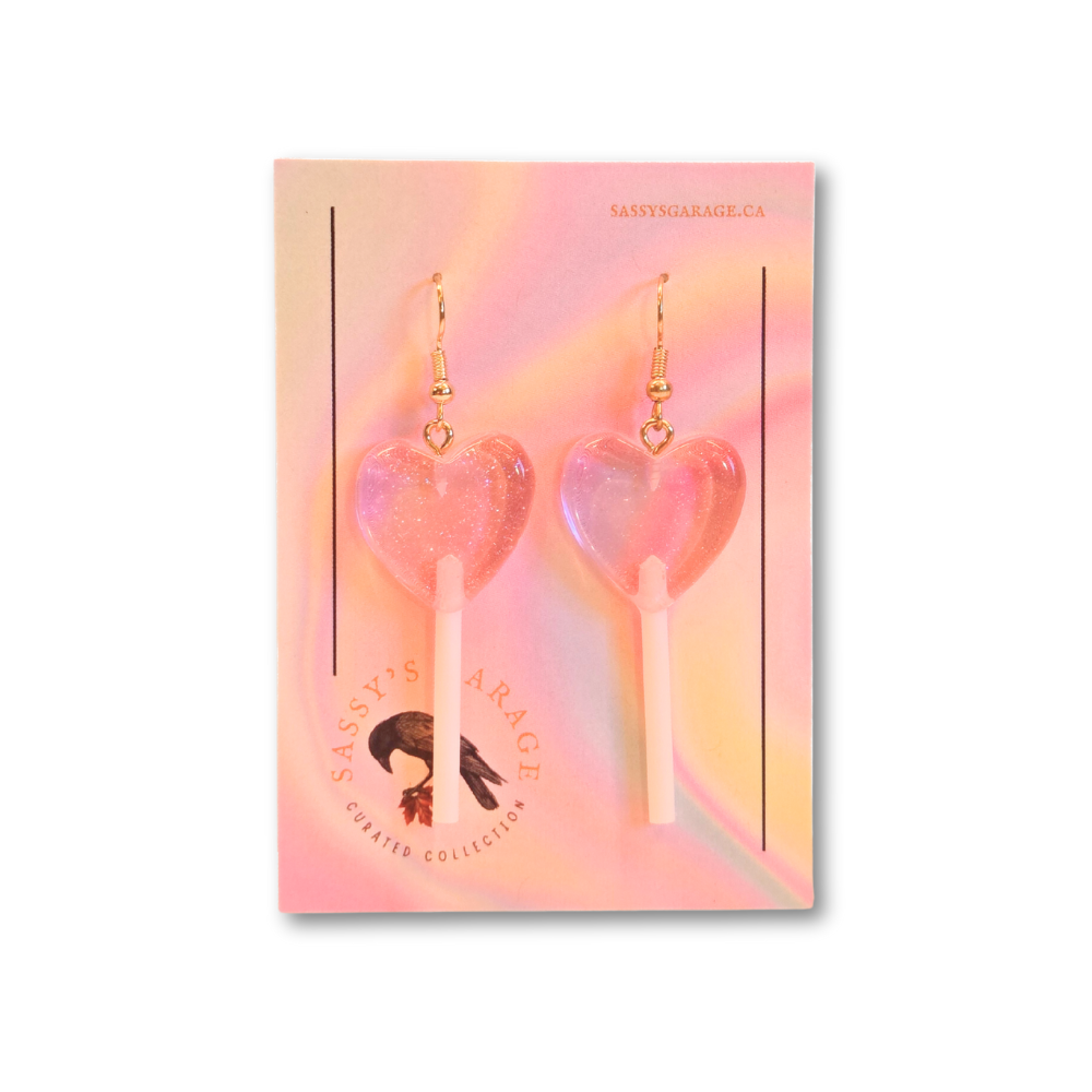 Lollipop Earrings (Pink Hearts) - Velora
