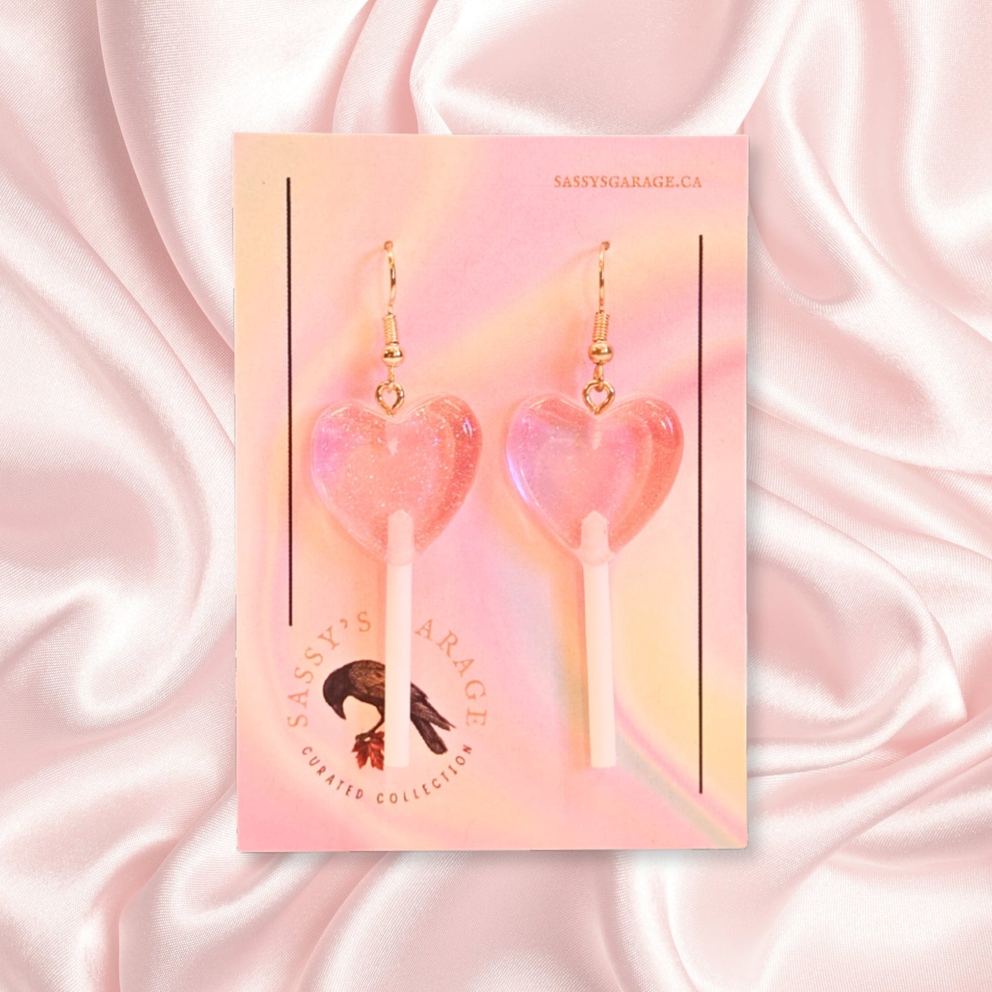 Lollipop Earrings (Pink Hearts) - Velora