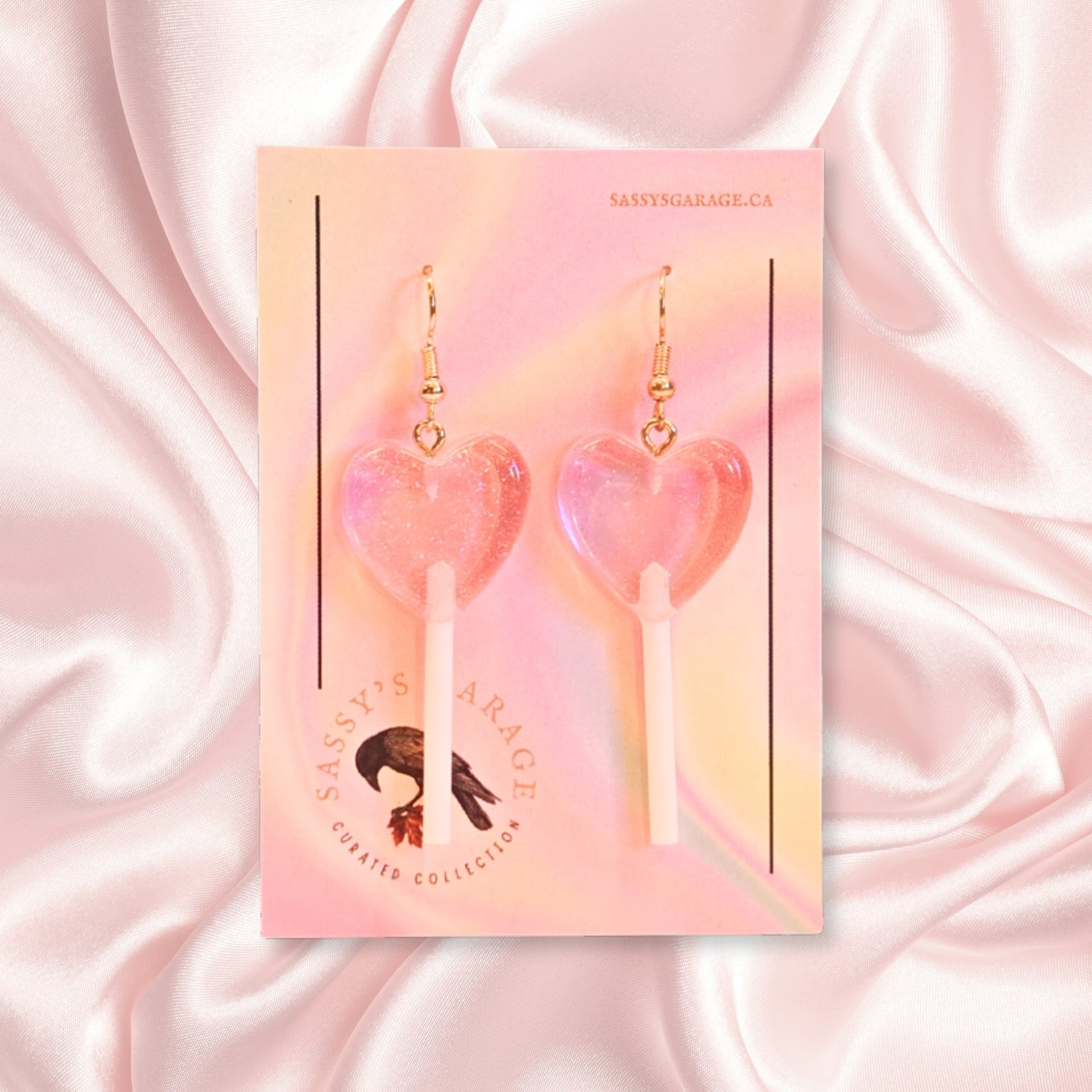 Lollipop Earrings (Pink Hearts) - Velora