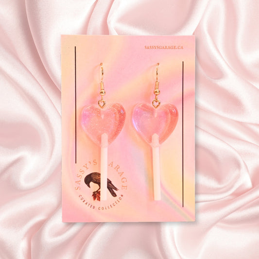 Lollipop Earrings (Pink Hearts) - Velora