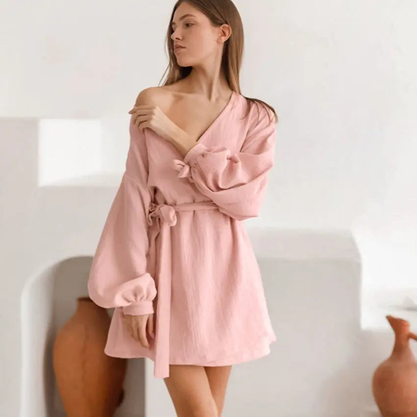 Long Sleeve Nightgown Loose-fitting Loungewear Pajamas For Women Double-layer Gauze Moisture-wicking Clothing EX-STOCK Canada