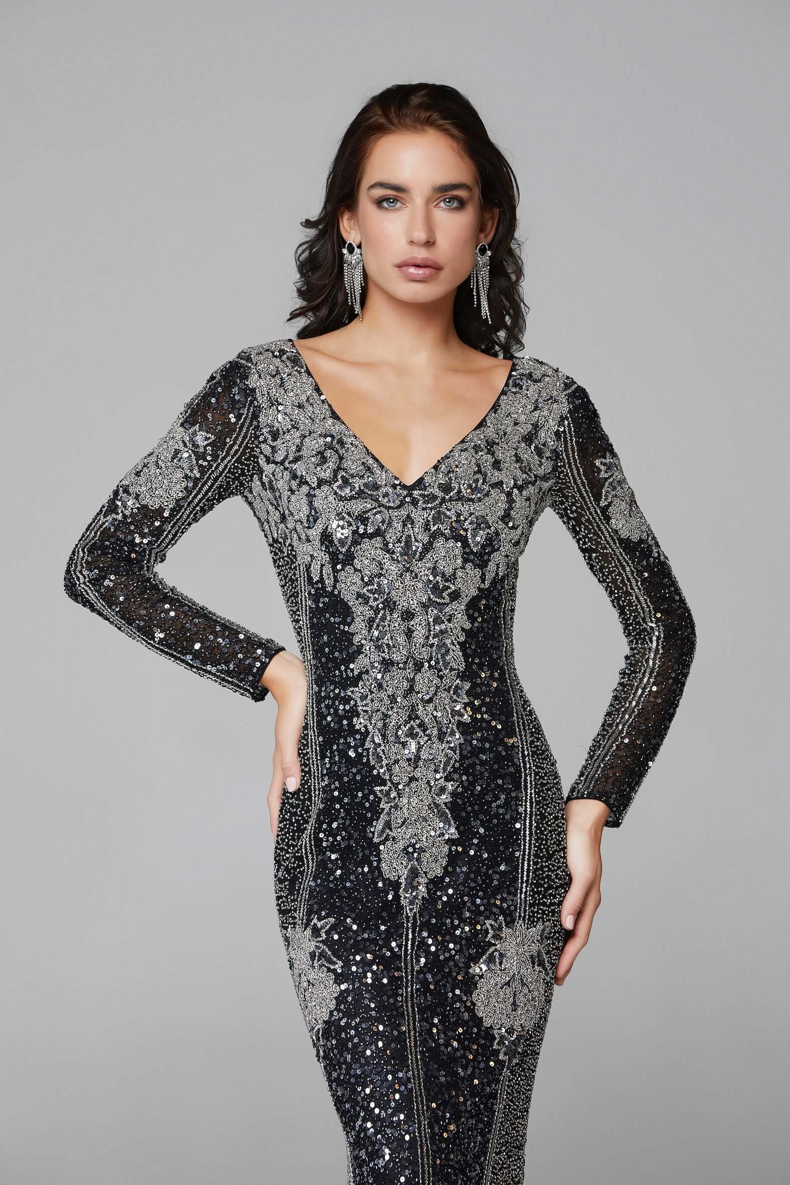 Long Sleeve beaded allover - Velora Luxury Fashion