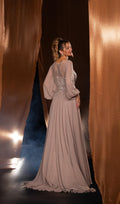 Long balloon sleeves beaded gown - Velora Luxury Fashion