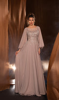 Long balloon sleeves beaded gown - Velora Luxury Fashion