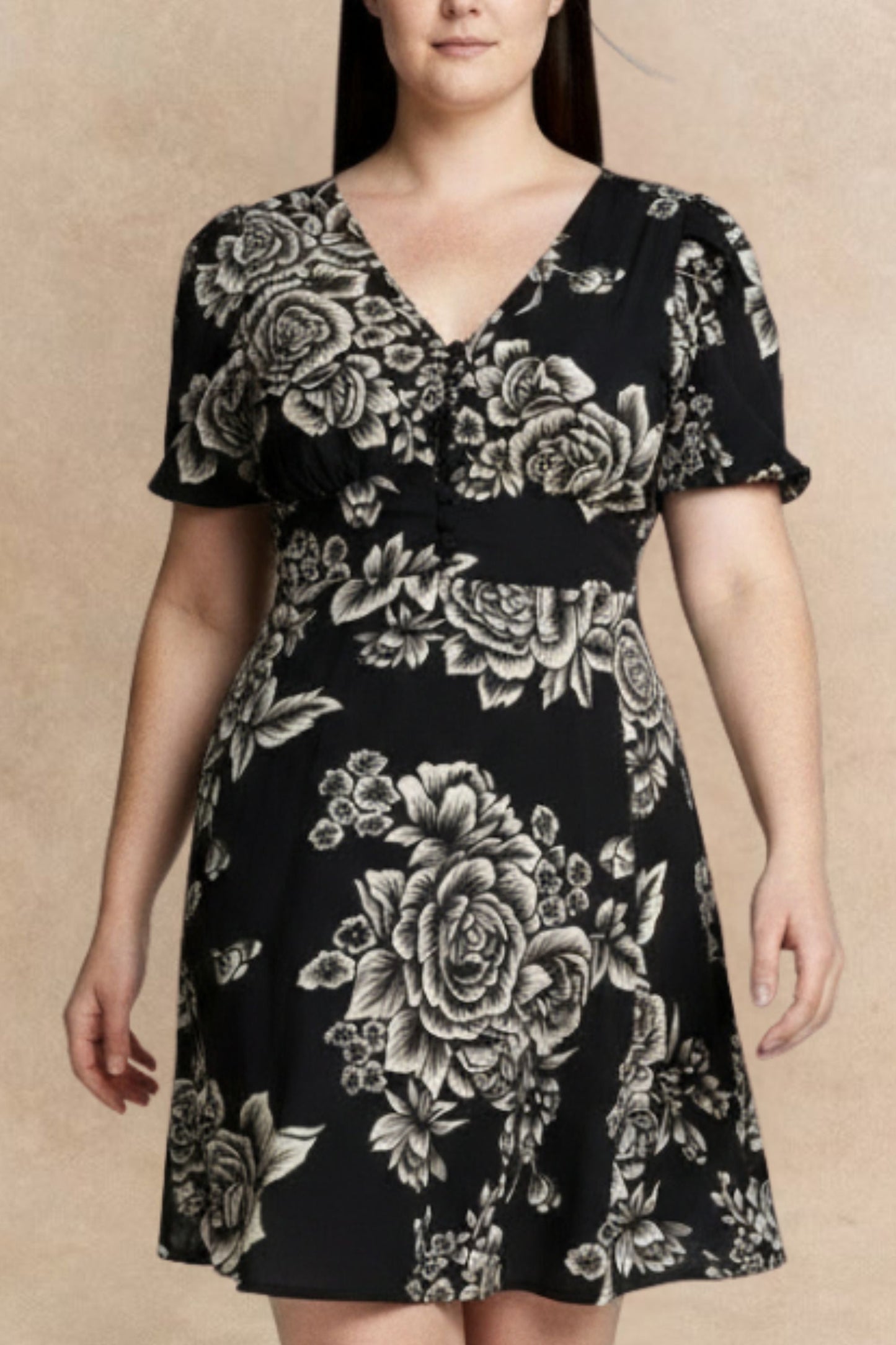 Lottie Black Floral Fit and Flare Dress Flowy Sleeves - Velora Luxury Fashion