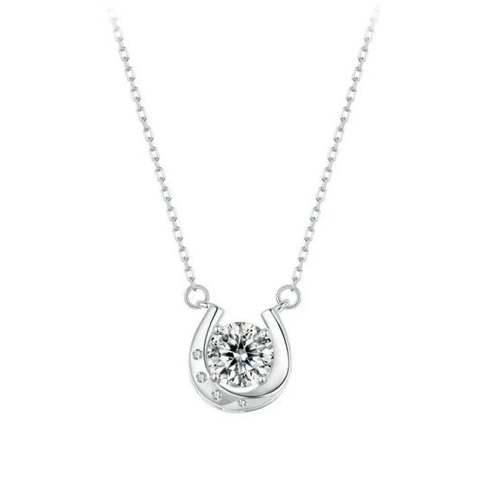 Lucky Charm - Sterling Silver Horseshoe Necklace With Sparkling Moissanite - Velora Luxury Fashion