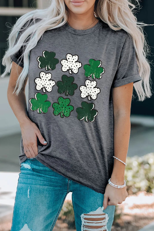 Lucky Clover Round Neck Short Sleeve T-Shirt - Velora Luxury Fashion