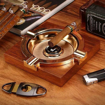 Luxury Wooden Stainless Steel Cigar Ashtray, Electroplated Finish, Fashion Simple Style