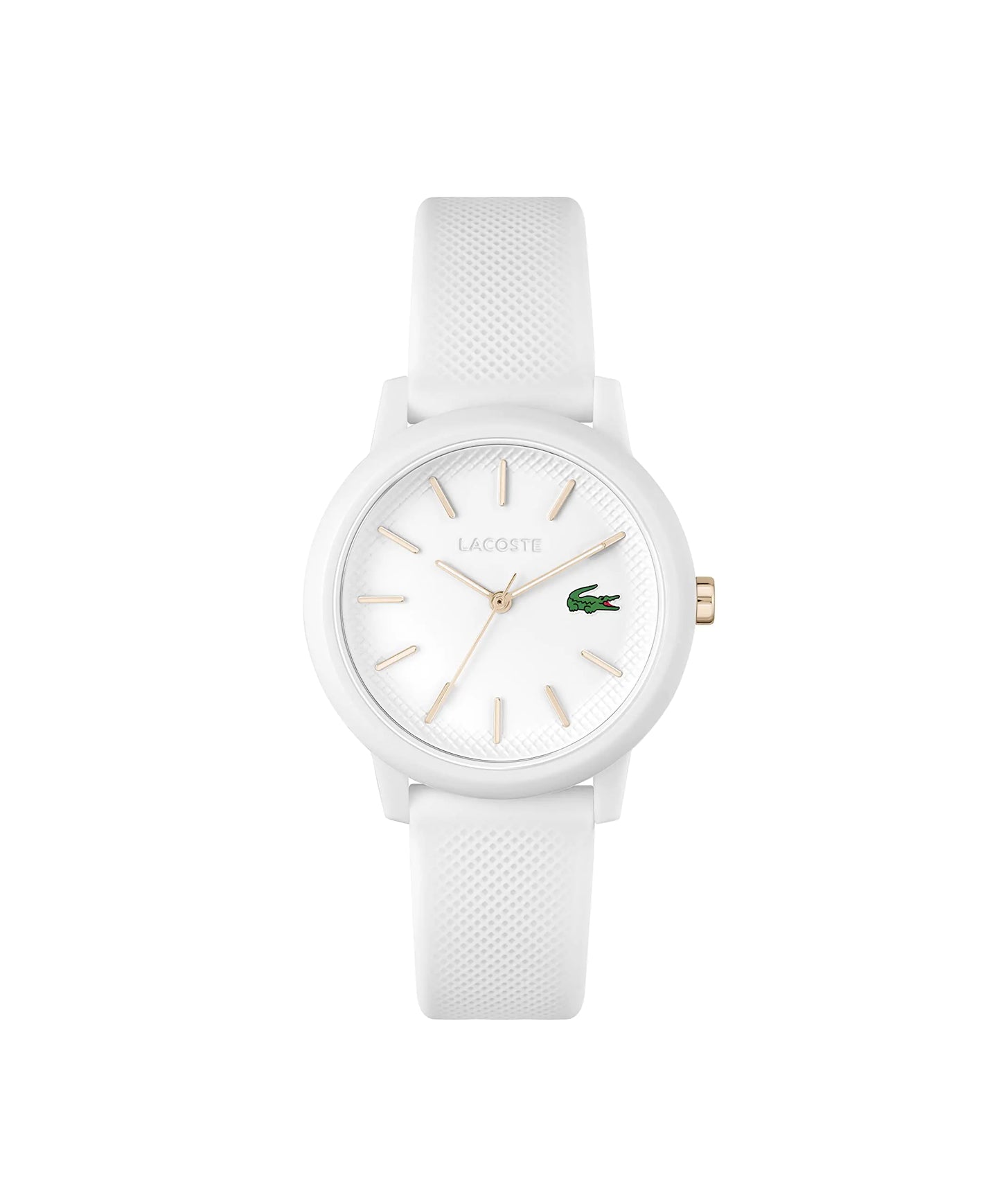 Lacoste 12.12 Womens TR90 Quartz Watch with White Rubber Strap White Gold (Model: 2001211)
