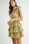 MABLE Floral Print Shoulder Tie Layered Mini Dress - Velora Luxury Fashion