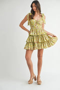 MABLE Floral Print Shoulder Tie Layered Mini Dress - Velora Luxury Fashion