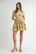 MABLE Floral Print Shoulder Tie Layered Mini Dress - Velora Luxury Fashion