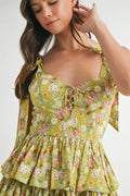 MABLE Floral Print Shoulder Tie Layered Mini Dress - Velora Luxury Fashion