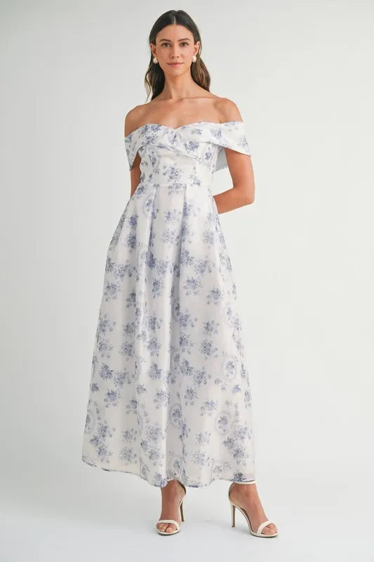 MABLE Floral Printed Off Shoulder Maxi Dress - Velora Luxury Fashion