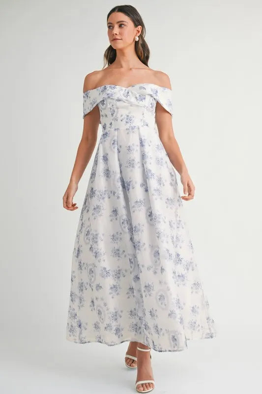 MABLE Floral Printed Off Shoulder Maxi Dress - Velora Luxury Fashion